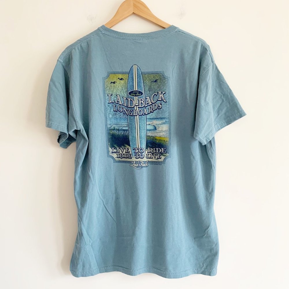 Laid Back Long Boards Blue Tee Shirt Large